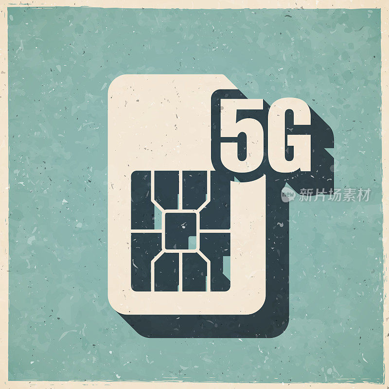 5G SIM卡。图标复古复古风格-旧纹理纸